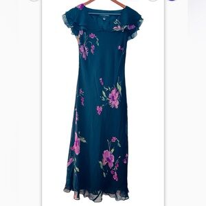 Vintage 90s Long Black Summer Maxi Dress with Pink Flower Print size 6